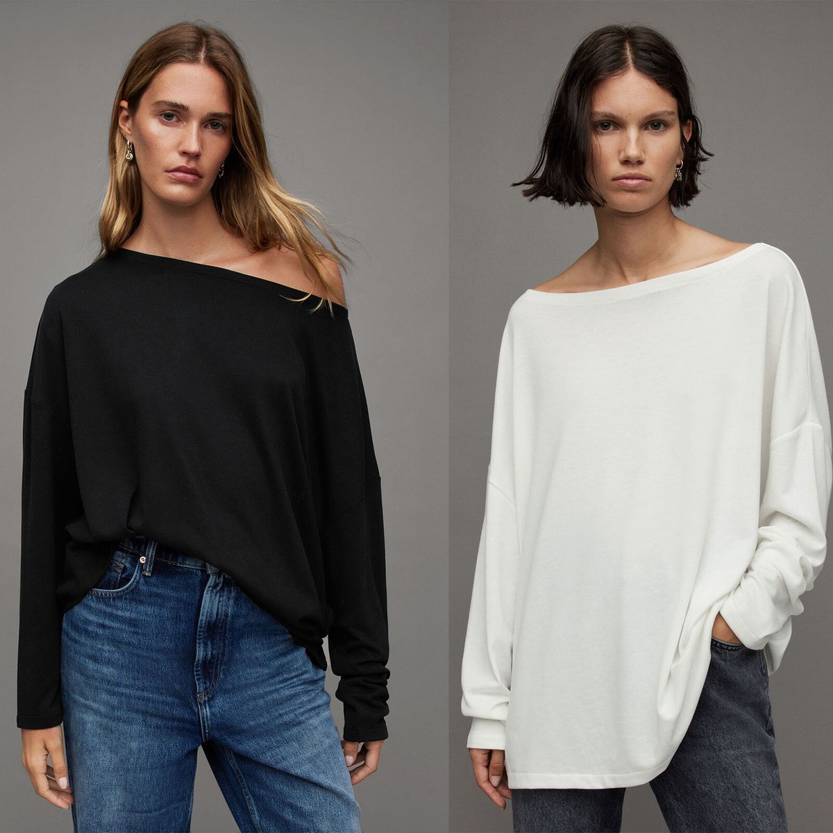 All Saints Rita T-shirt Long Sleeve Drop Shoulder Designer