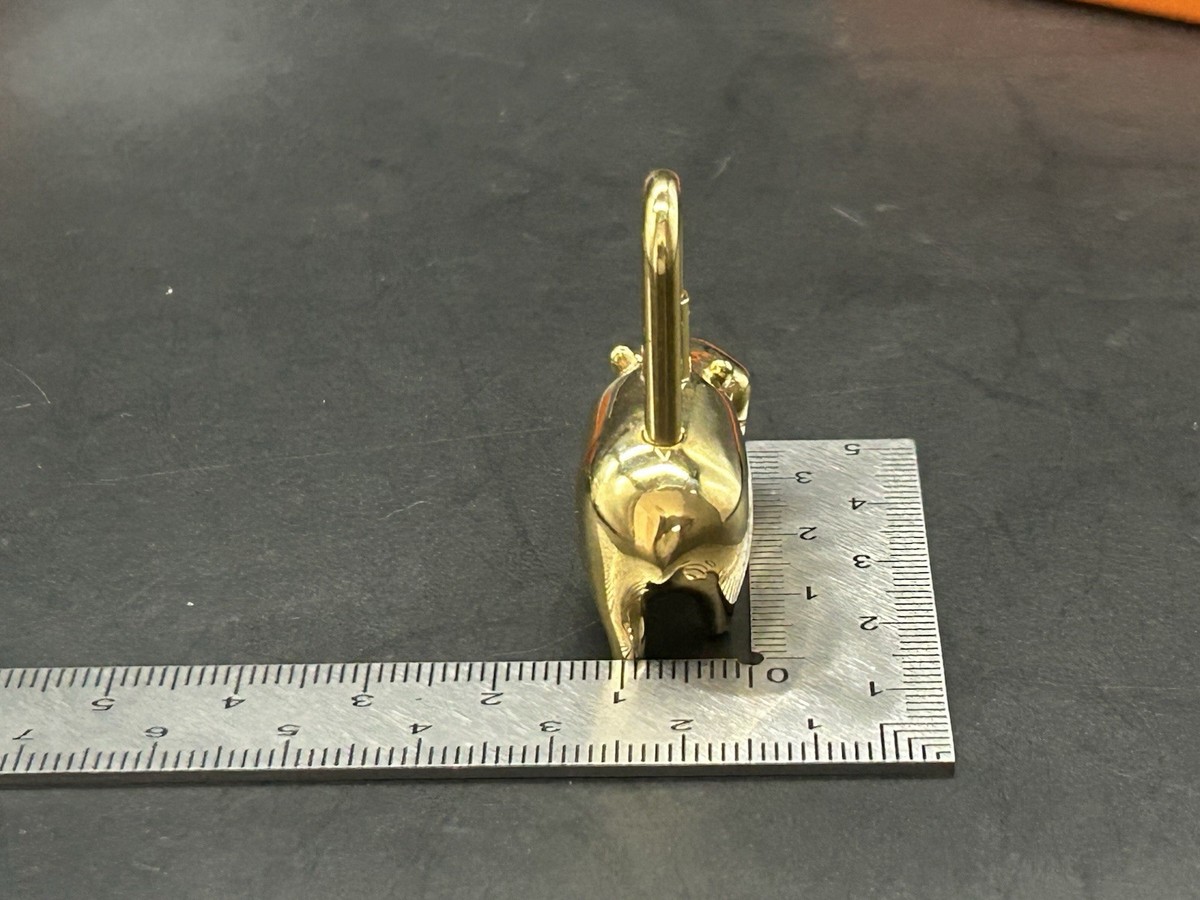 HERMES Cadena Padlock Hippopotamus 2005 Gold Lock Bag Charm W/Box