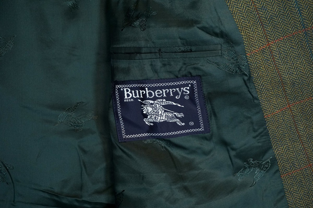 Vintage Burberrys Tlapa Green Check Herringbone Wool Blazer Men's
