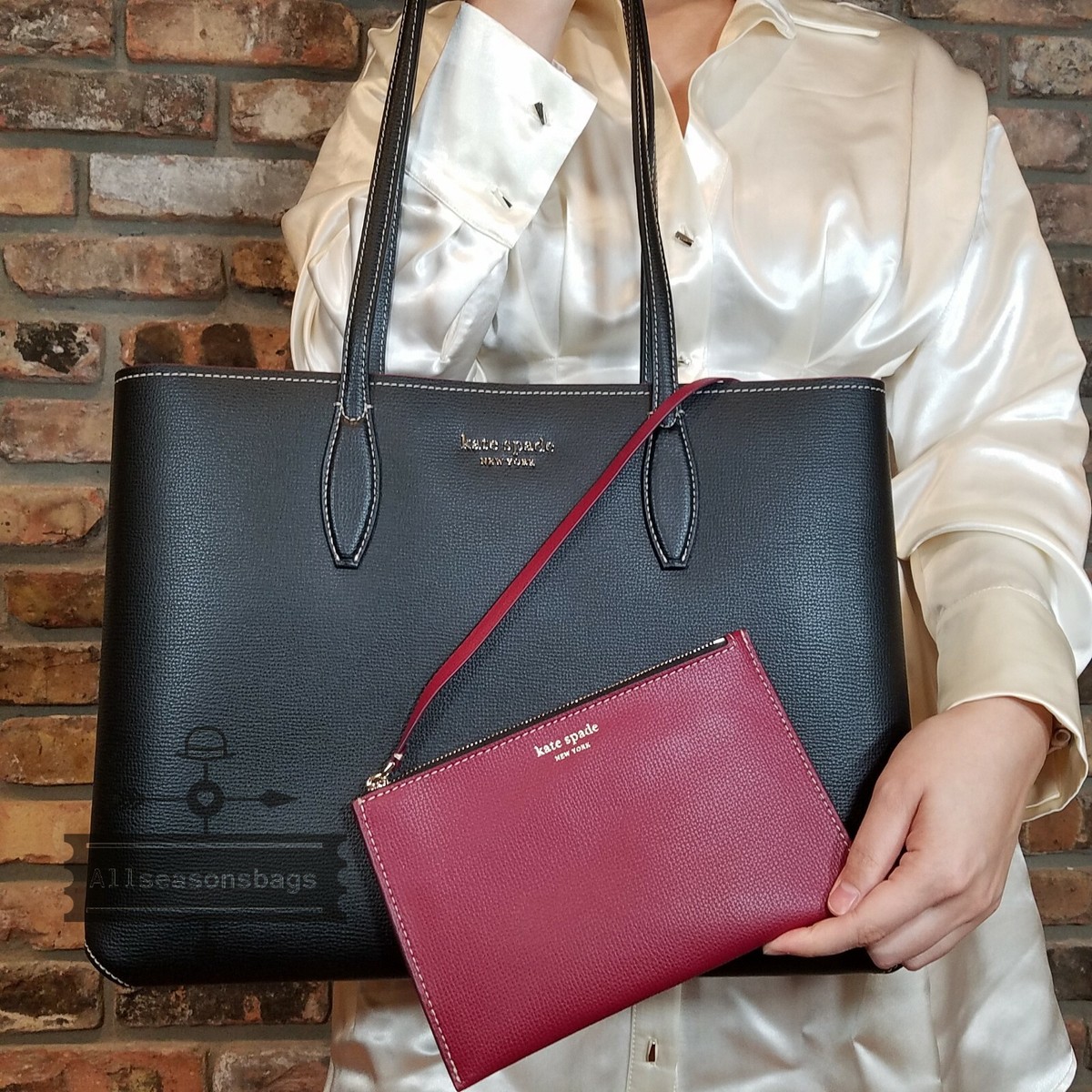 Kate Spade All Day Large Carryall Tote Leather Black With Zip