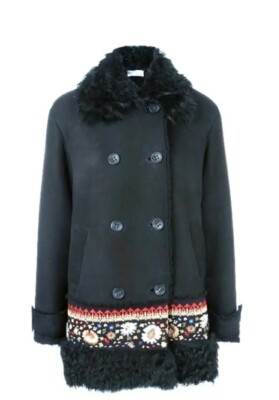 RED valentino double breasted emroidered coat lamb skin/fur