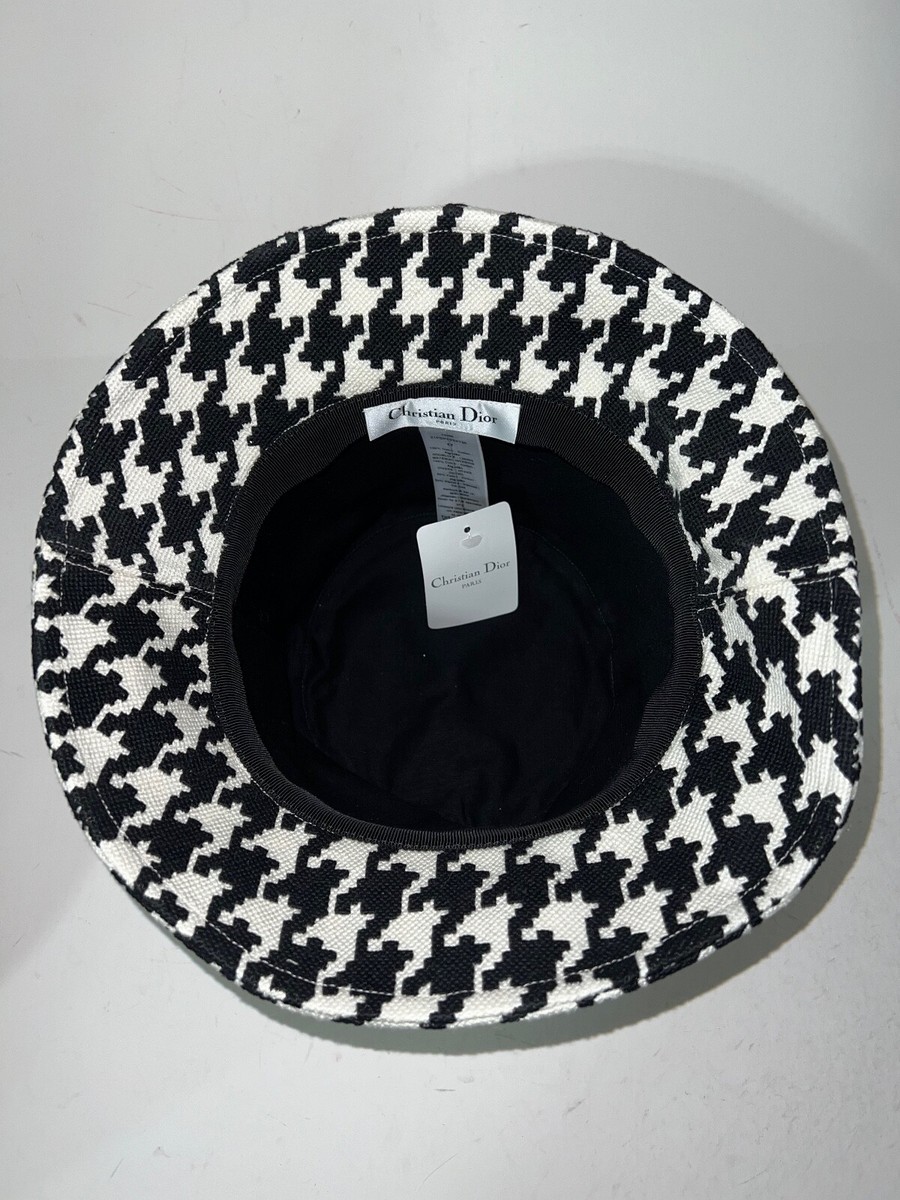 Christian Dior Houndstooth Black White Jacquard Cotton Logo Sun