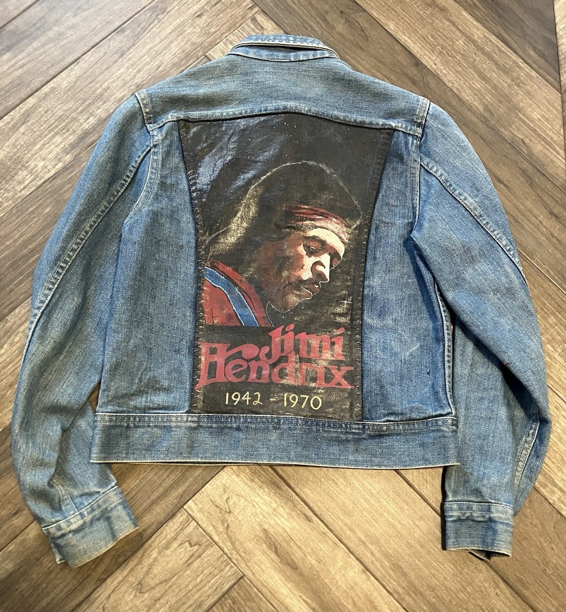 Vintage 70s Jimi Hendrix Lee Riders Denim Jacket Hippie Memorial