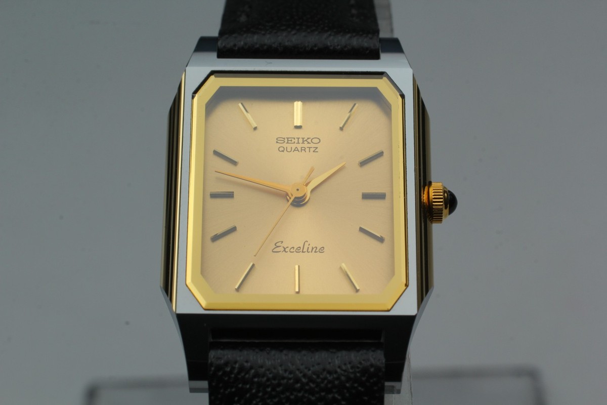 Vtg 1982 N MINT Seiko Exceline 1221-5020 Gold Coated Alloy Qz