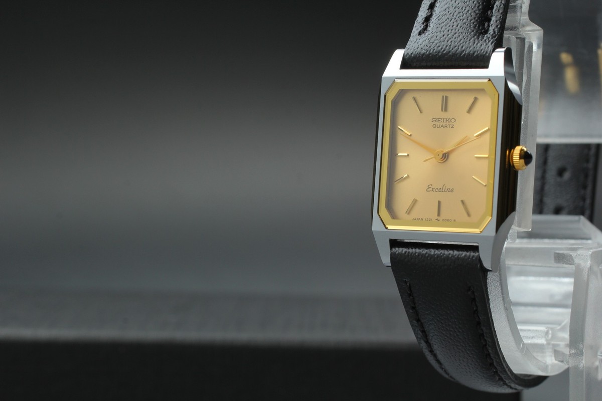 Vtg 1982 N MINT Seiko Exceline 1221-5020 Gold Coated Alloy Qz