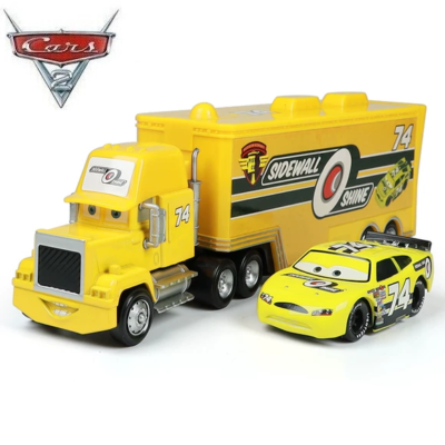 2Pack Disney Pixar Cars No.74 Sidewall Shine Hauler Truck Diecast