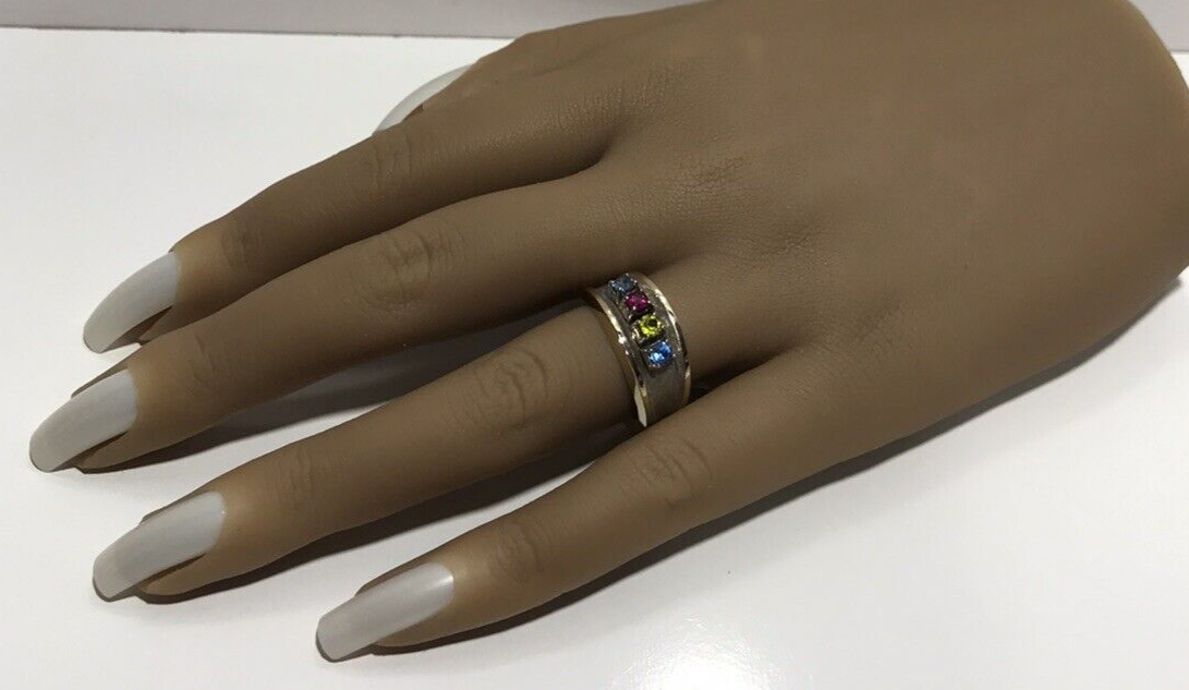 VTG DESIGNER SIGNED RING OF LIFE JTC 10K YELLOW GOLD MULTI