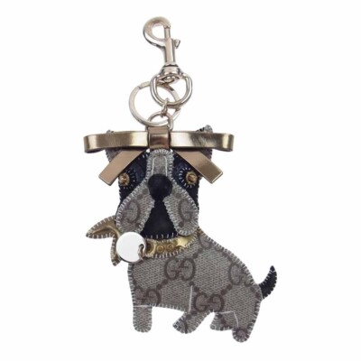 Auth GUCCI GG Plus Key Ring Leroy French Bulldog Guccioli Dog