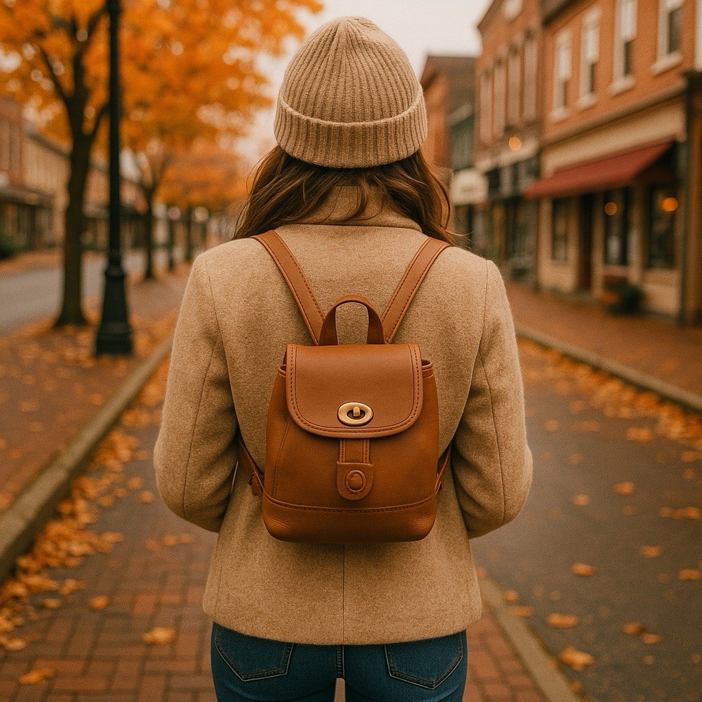 COACH Vintage Backpack Bag Leather Drawstring Turn Lock Mini Tan