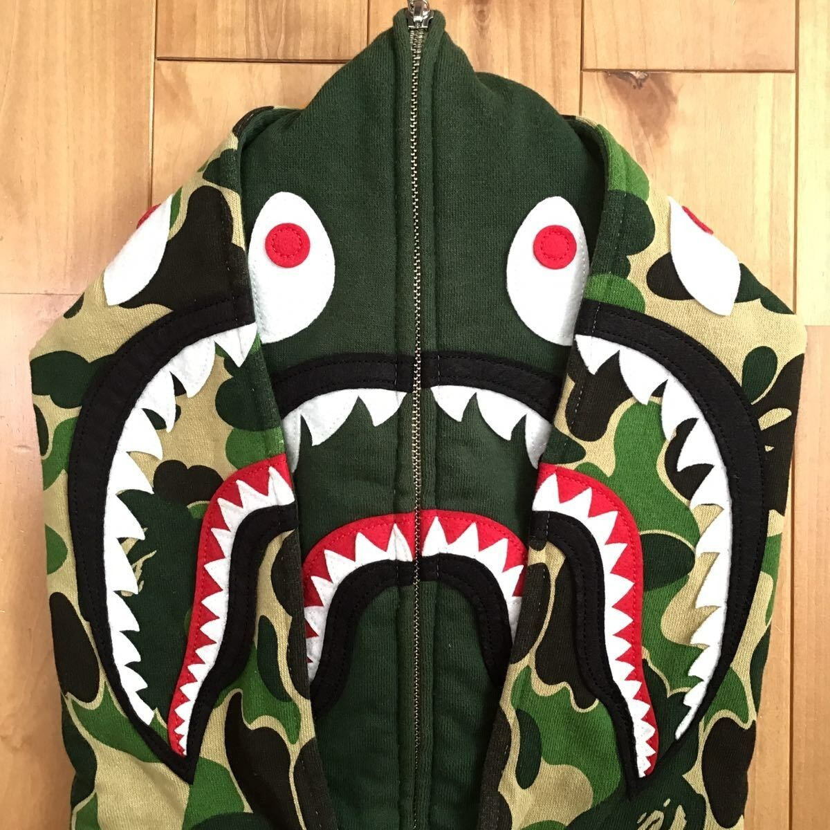 BAPE Double shark full zip hoodie ABC camo green A Bathing Ape