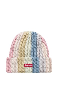 NEW SUPREME GRADIANT CROCHET STRIPE PINK MULTI COLOR BEANIE BOX