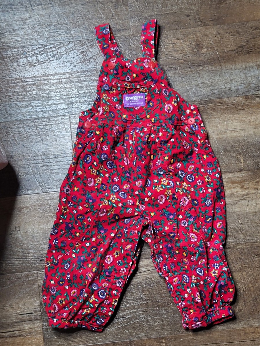 Vintage Oshkosh B'gosh Red Floral Vestbak Overalls Romper Size 18