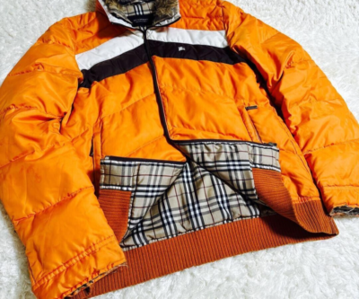 Burberry Black Label Down Jacket logo zip pocket color Orange
