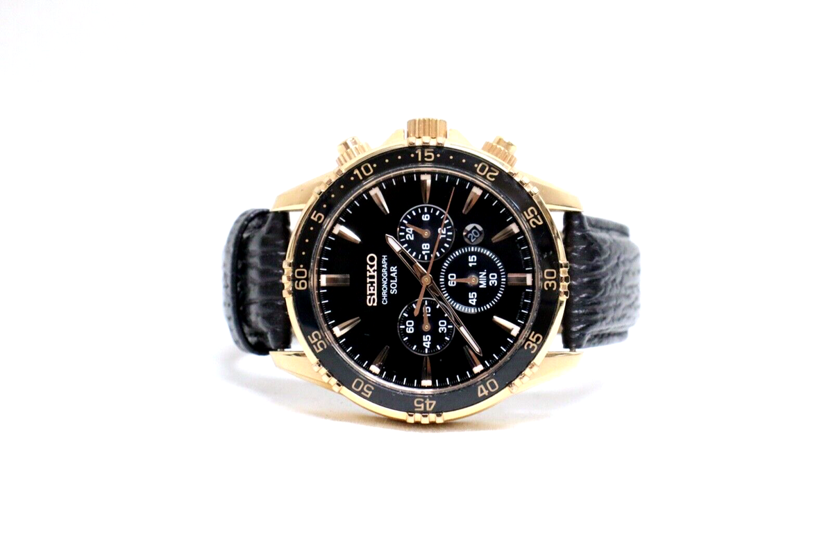 Seiko V175-0DH0 Chronograph Stainless Steel Date Solar Watch black