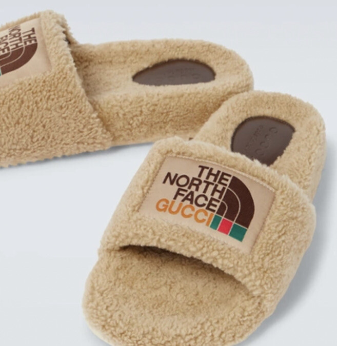 Gucci × The North Face Logo Boa Butterscotch Merino Wool Sandals