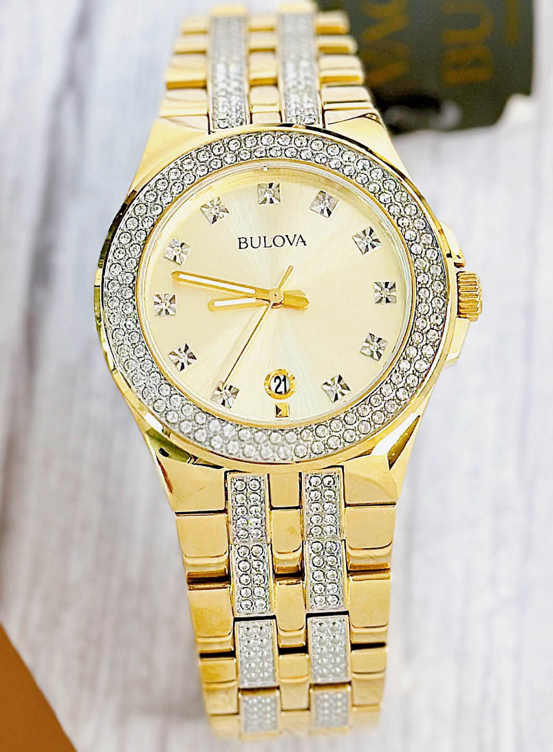 Bulova Phantom Men's Crystal Gold Tone Date Display Watch 98B174