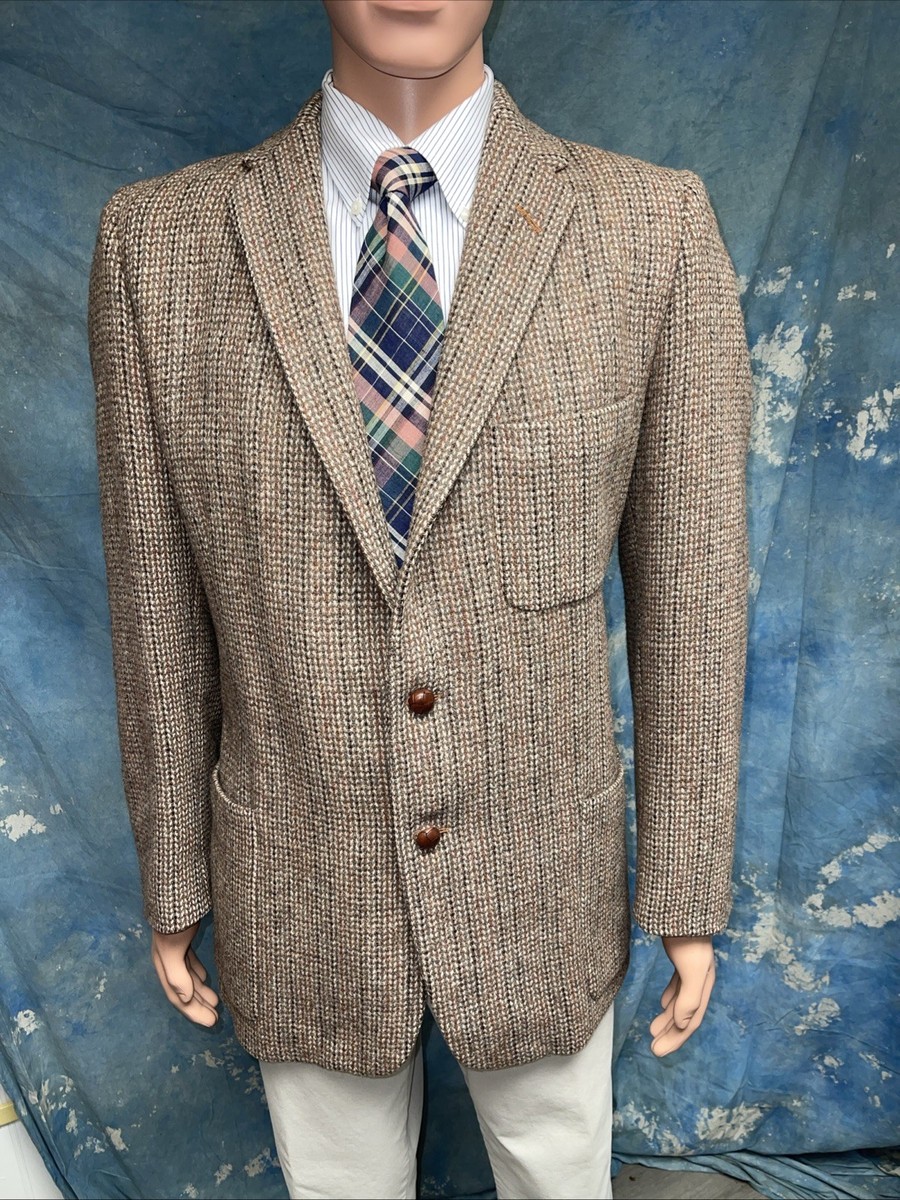 Vintage 1950s Harris Tweed Men's Sport Coat Jacket Brown 2 Button