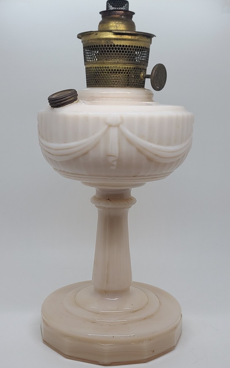 Antique Tall Aladdin Alacite 'Lincoln Drape' Marbled Pink Custard