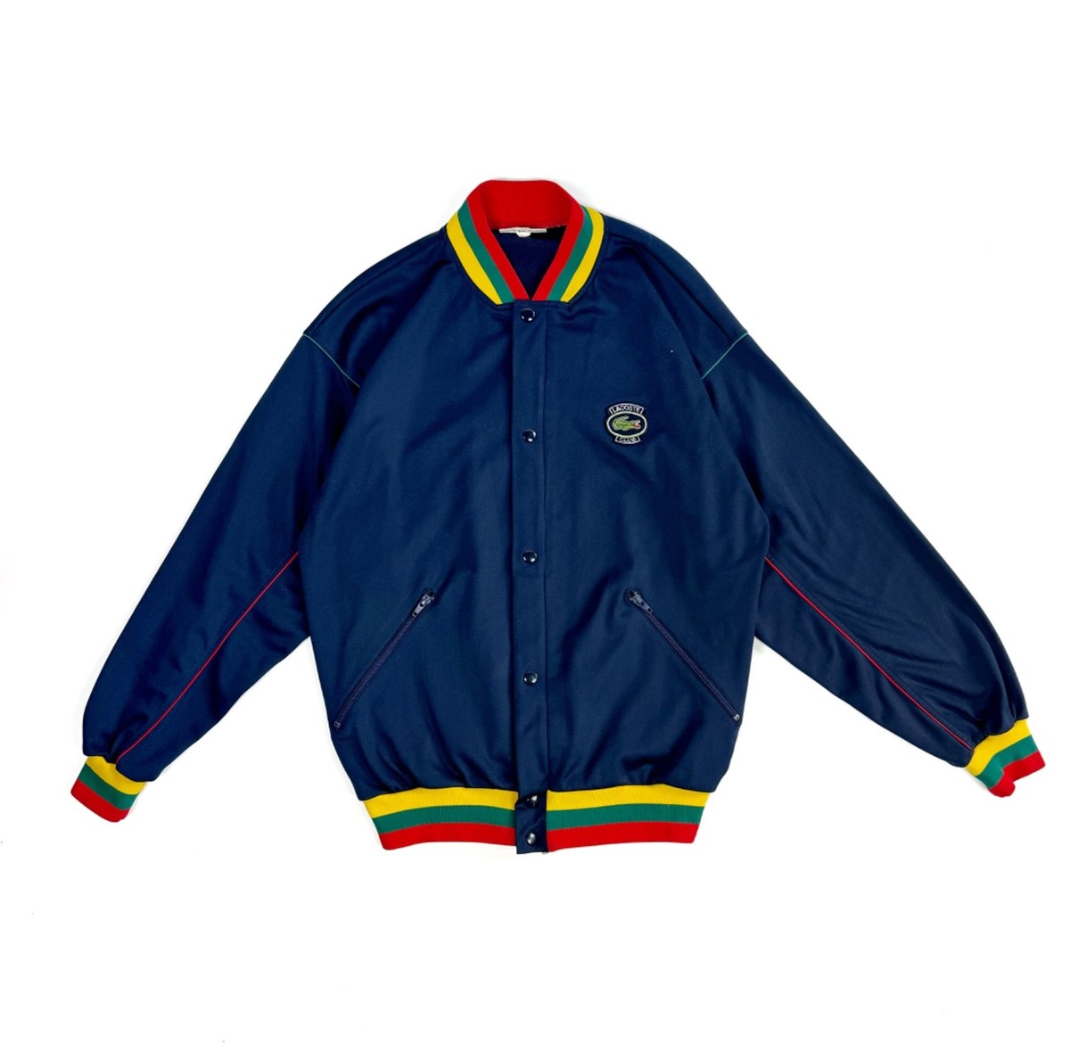 Vintage Lacoste Club Bomber Jacket Made in France Navy Rasta Trim