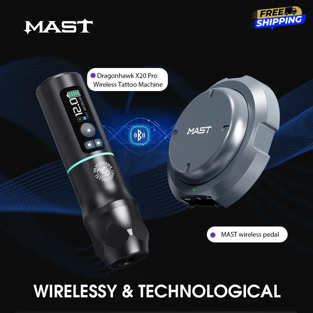 Dragonhawk X20 PRO Rotary Wireless Tattoo Machine Bluetooth LED