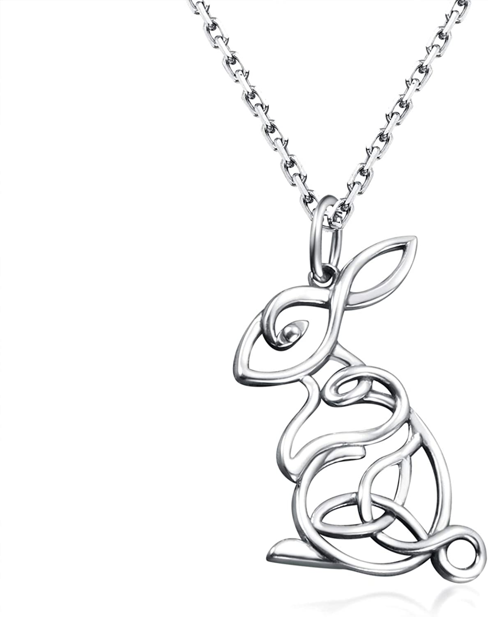 Sterling Silver Celtic Animal Necklace: Fox Bunny Rabbit Pendant