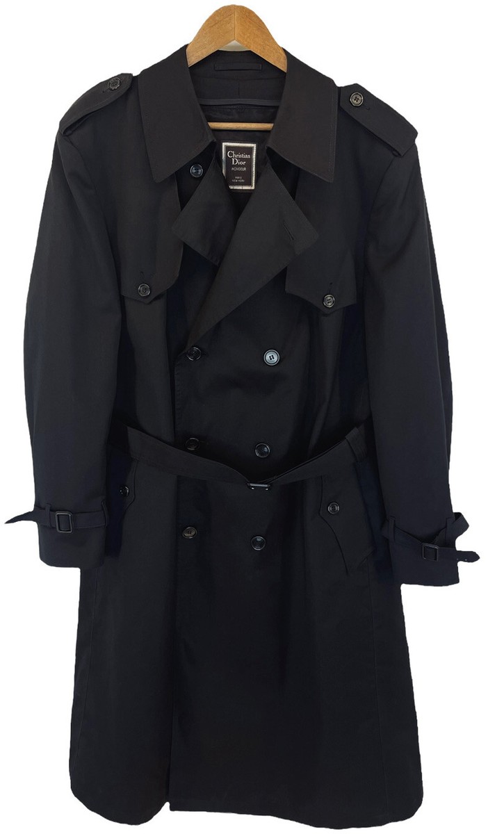 Christian Dior Monsieur Trench Coat Mens 44 Black Classic with Zip