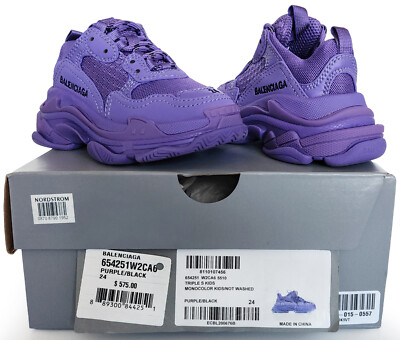 Balenciaga Kids Triple S Low Top Sneakers Shoes Purple Size 24
