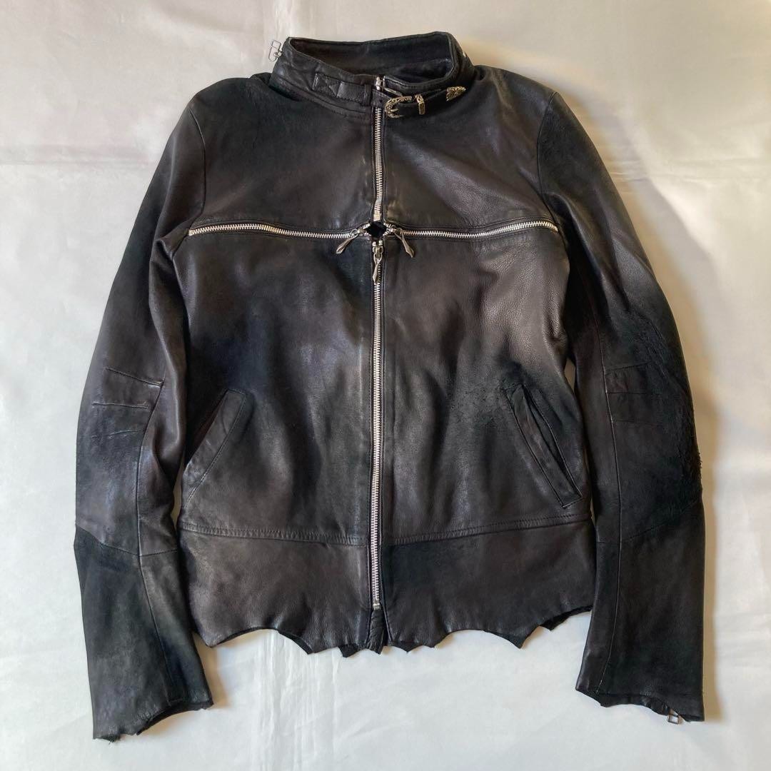 14th addiction leather Black jacket 00s archive black Brand New