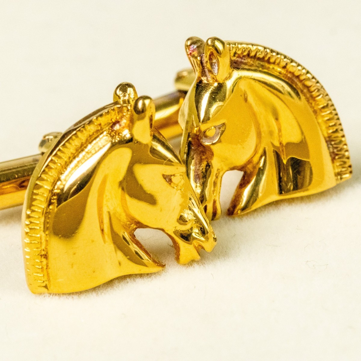 HERMES Cufflinks Horse Head Cheval Gold Plated Vintage Rare Mens
