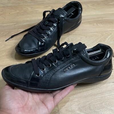 PRADA SNEAKERS Shoes black Leather Low Top italy lace up woMens