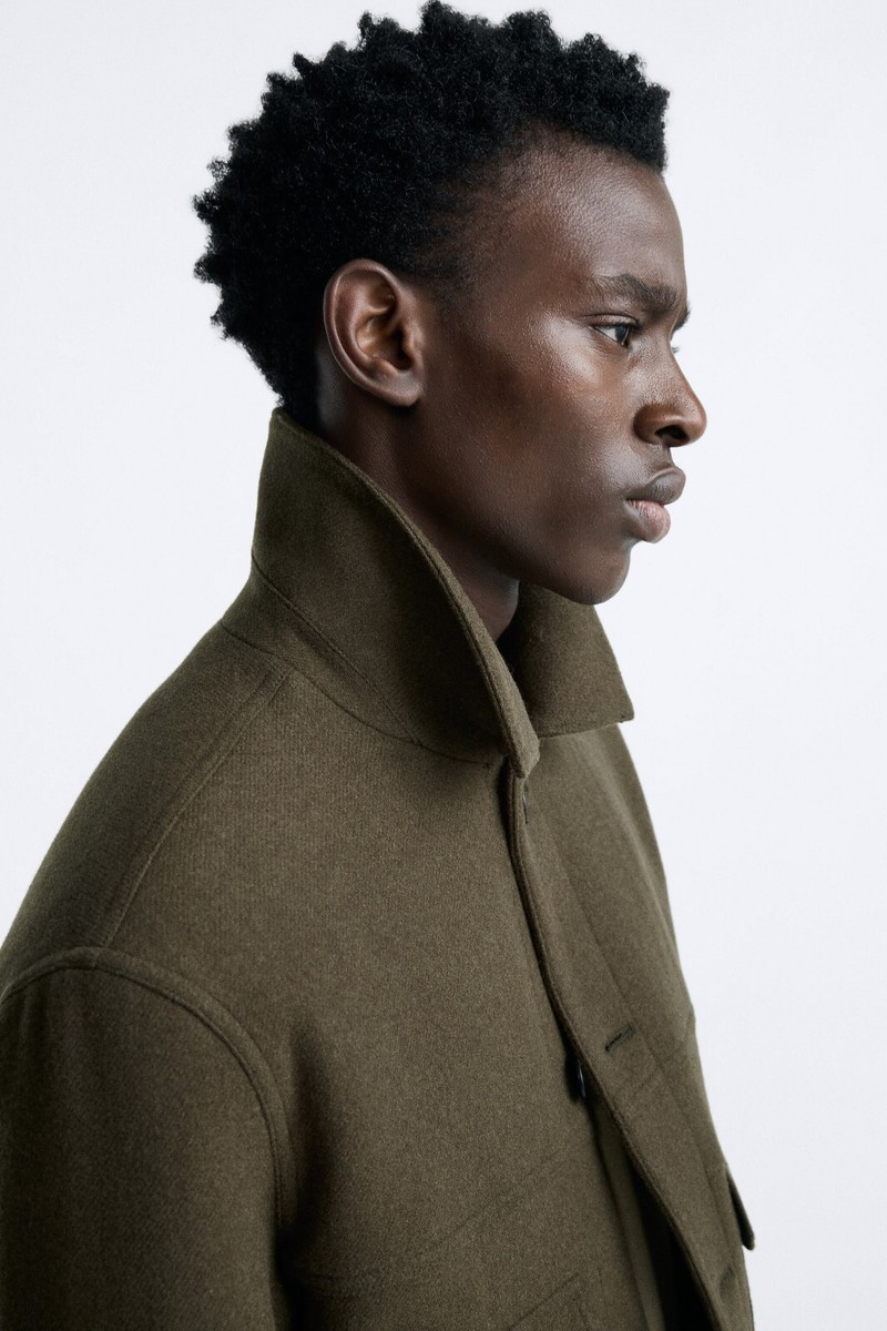 New Zara Origin Wool Blend Jacket Dark Khaki S 0787/600 coat