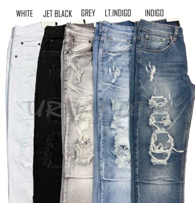 Men's Stretch Slim Distressed Jeans Ripped Jeans Denim Pants | eBay