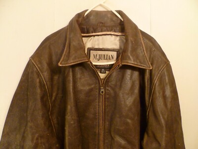 Vintage Wilsons M Julian Distressed Brown Full Zip Leather Jacket
