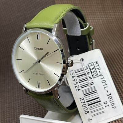 Casio MTP-VT01L-3B Analog Green Leather Strap Quartz Men's Dress