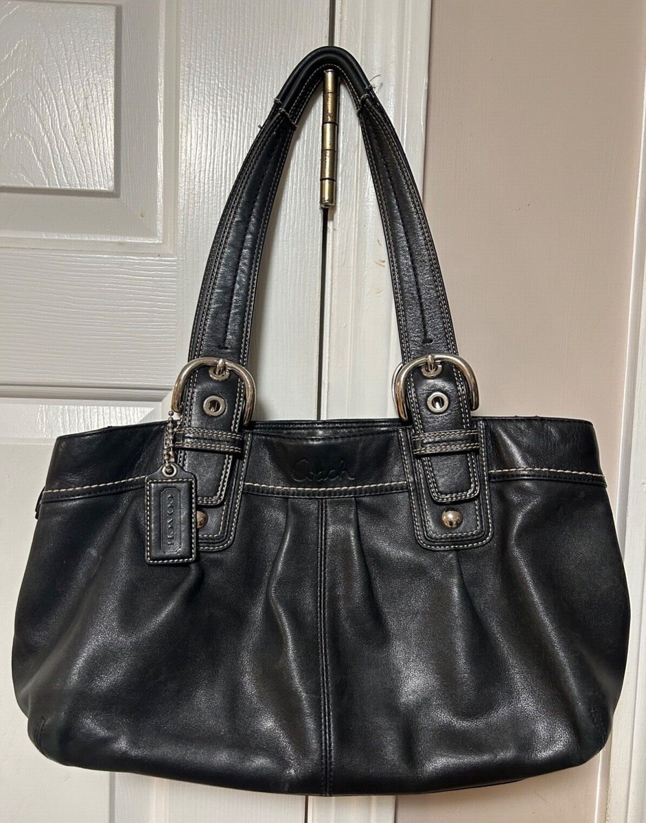 COACH SOHO PLEATED BLACK LEATHER SHOULDER BAG SHOPPER TOTE F13732