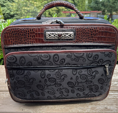 Brighton Leather Floral Travel Trolley Luggage Carryon Bag Zip