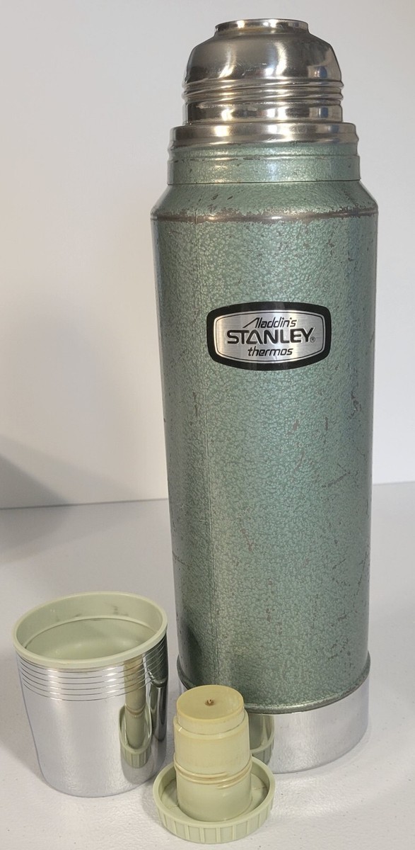 Vintage Aladdin Stanley Thermos Metal Green Retro Vacuum Bottle A