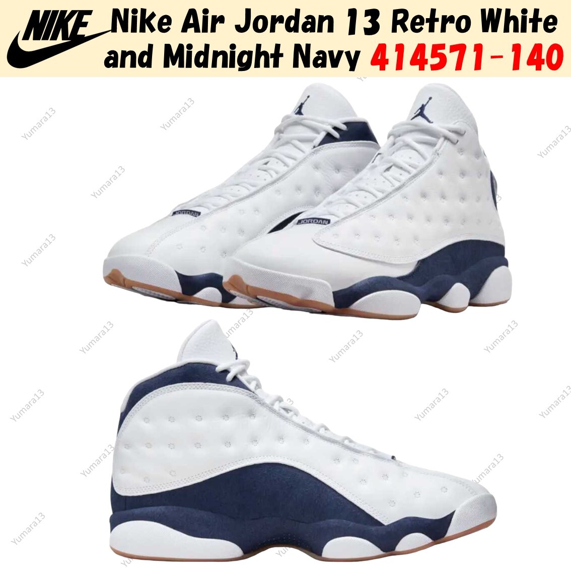 Nike Air Jordan 13 Retro White and Midnight Navy 414571-140 US