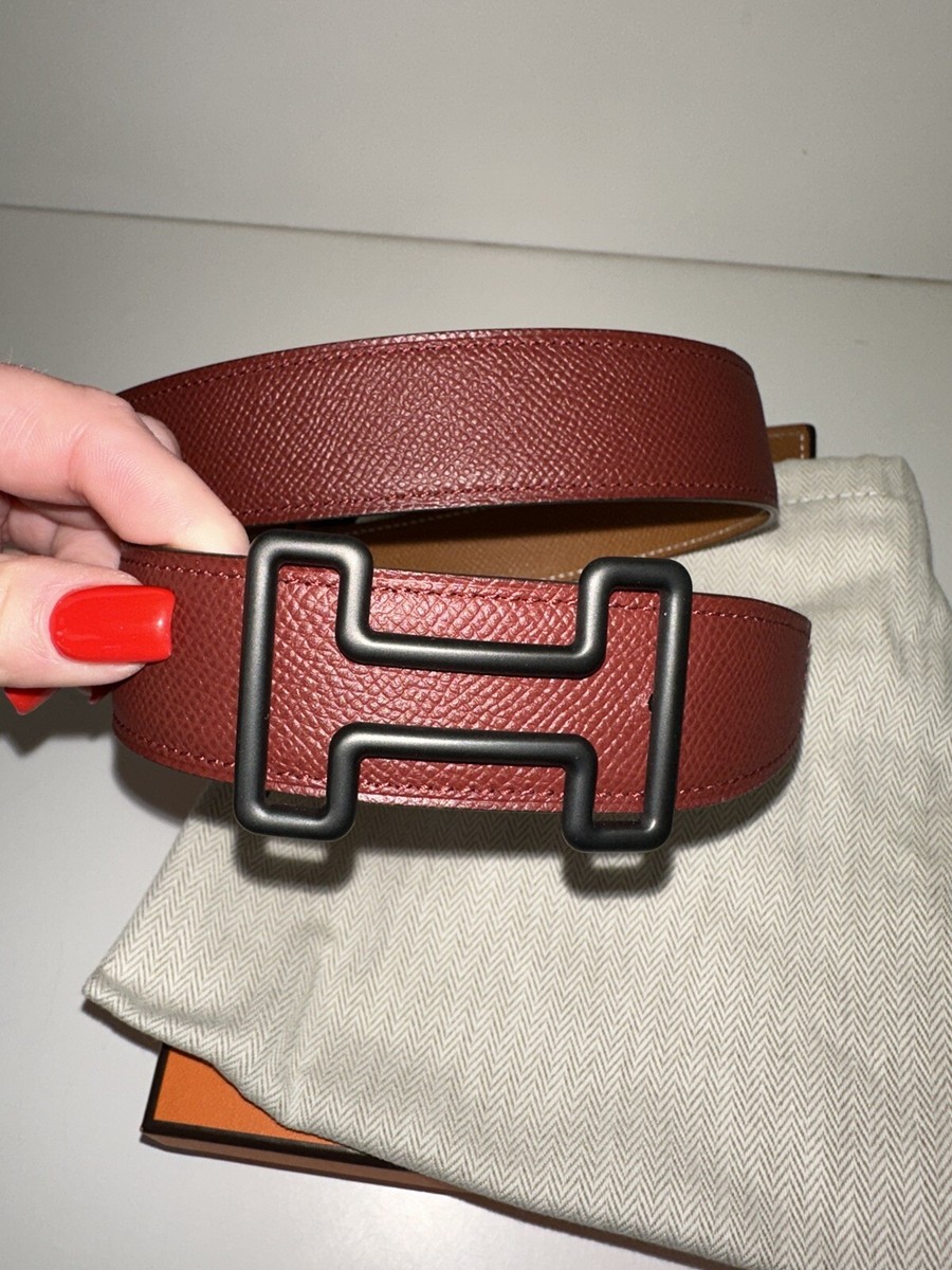 HERMES Hベルト ブラウン レッド エルメス/HERMES✨H型バックル