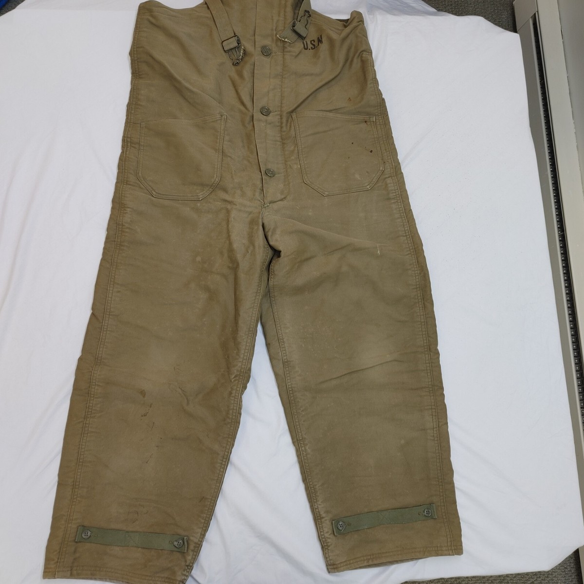 WW2 USN N1 Deck Trousers Wool Lined Bib Overalls US Navy Tanker