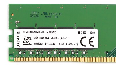 Kingston 8GB 1RX8 PC4-2666V-UA2-11 NON-ECC Unbuffered Desktop RAM