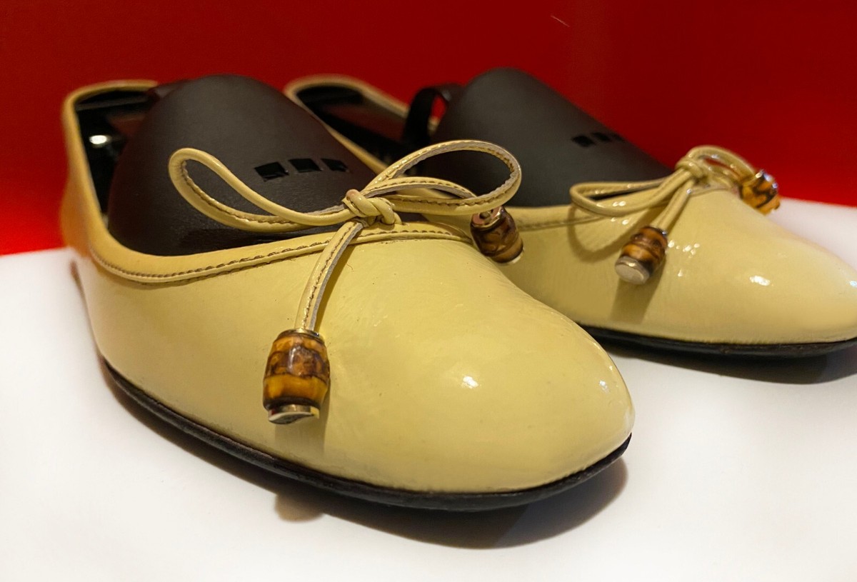 $729.00 !! GUCCI ICONIC WOMEN YELLOW LEATHER BAMBOO BITS SHOES