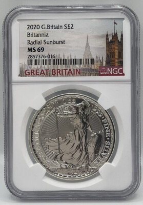 2020 Great Britain S2 1oz 999 Silver Britannia Radial Sunburst NGC