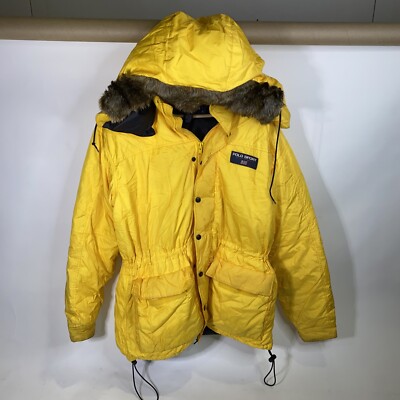 Vintage Polo Sport Ralph Lauren 90s Ski Puffer Down Yellow Hooded