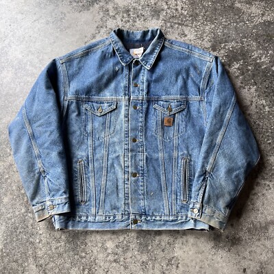 Vintage 90s Carhartt Flannel Lined Detroit Denim Jacket Mens Size