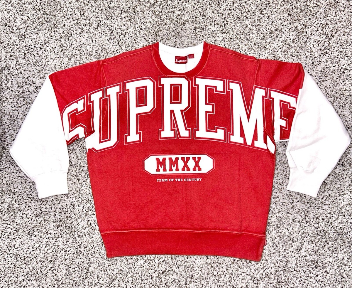 SUPREME Overprint Crewneck Sweatshirt 2020 Collection White Red