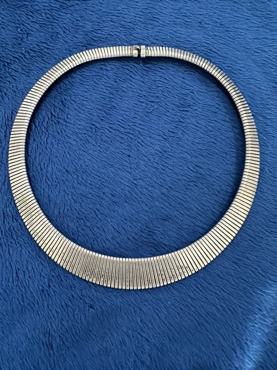 Vtg Sterling Silver 925 Graduated Link Flex Necklace, 46g, 17.5