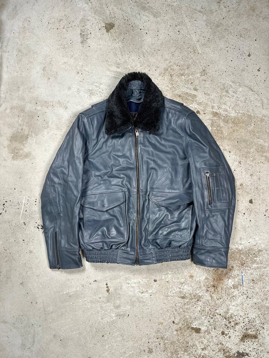 Vintage Y2K A2 Type Grey Leather Bomber Flyers Jacket military usa