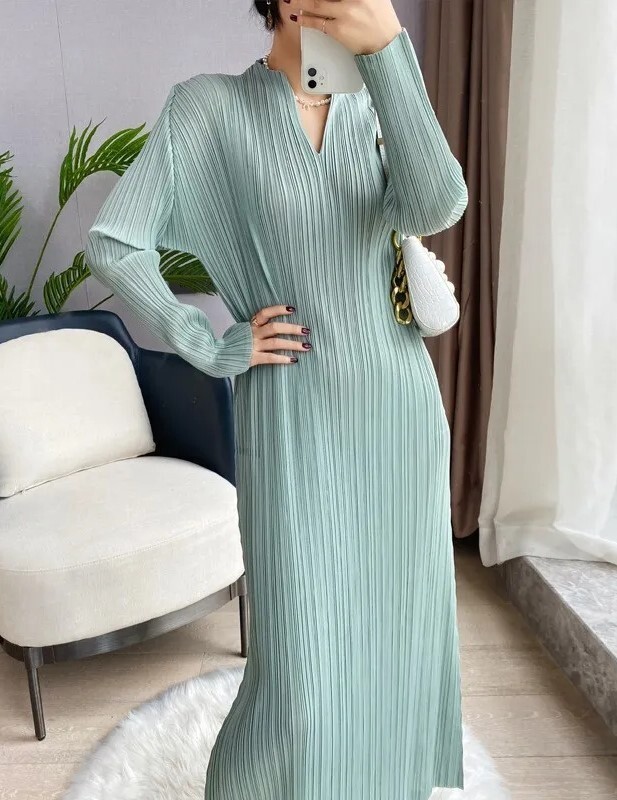 Pleats Please Issey Miyake Fabric Pleated Dress, Batwing Sleeve