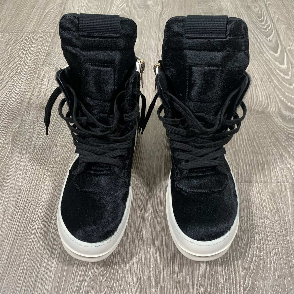 RICK OWENS Geobasket High Top Ponyhair BLACK/MILK, 42 | eBay